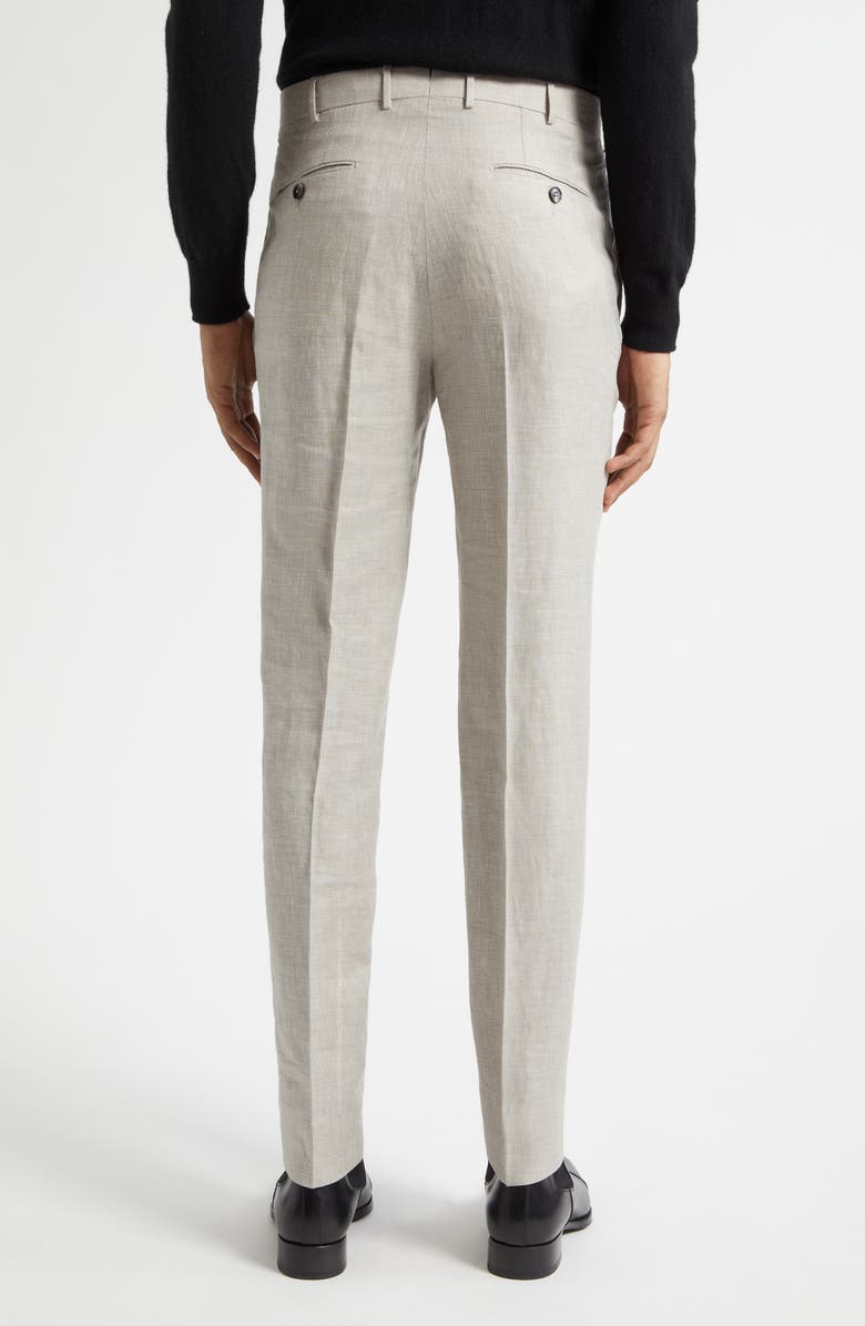 ZEGNA Flat Front Wool, Linen & Silk Trousers, Alternate, color, Light Beige
