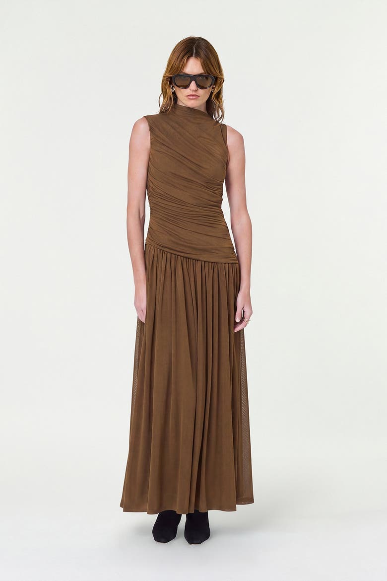 Misha Asym Sleeveless Dress, Main, color, Olive