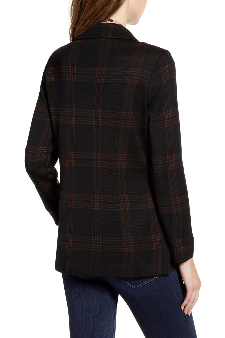 Check Knit Jacket, Alternate, color, BLACK/ COFFEE/ COGNAC