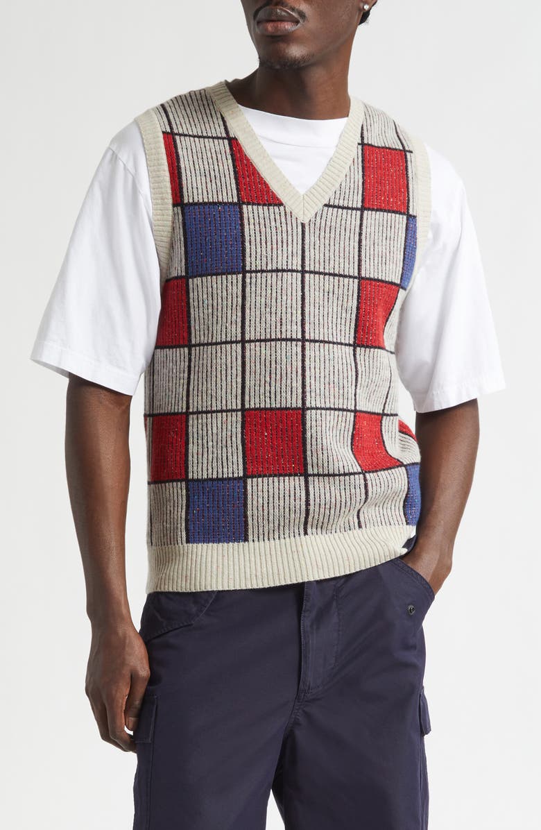 BEAMS Block Pattern Wool Blend Sweater Vest, Main, color, White