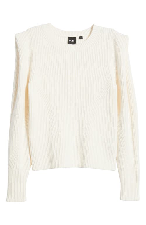 Hugo Boss Boss Frarimi Extended Shoulder Crewneck Sweater In Soft Cream