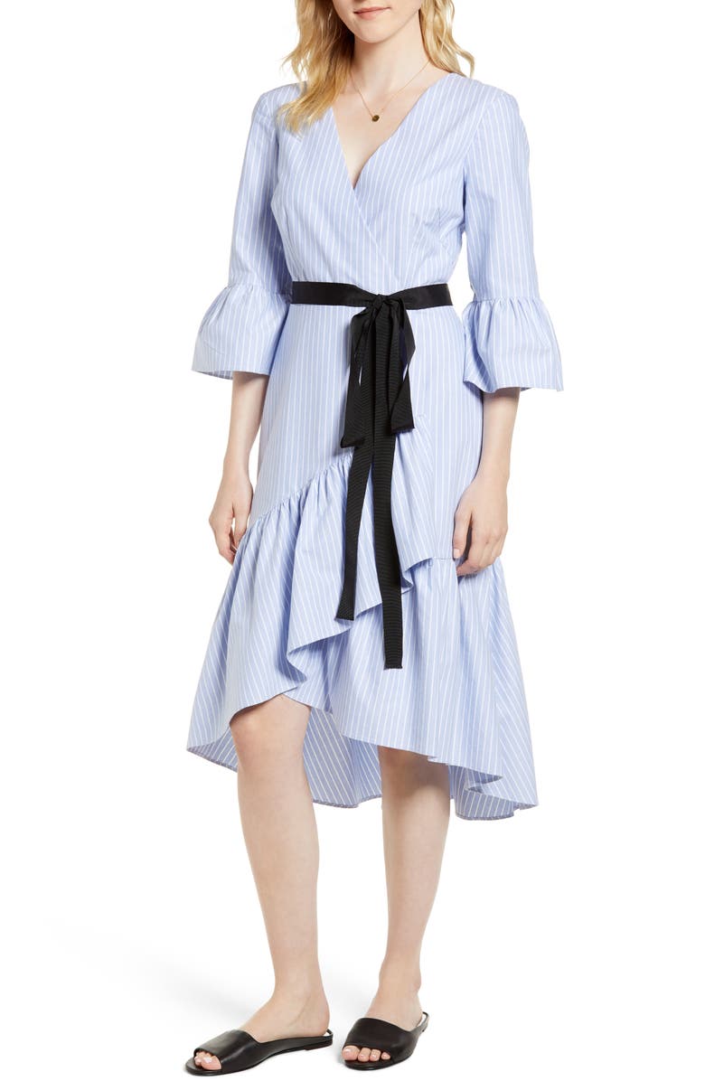 1901 Ruffle Hem Faux Wrap Dress, Main, color, 