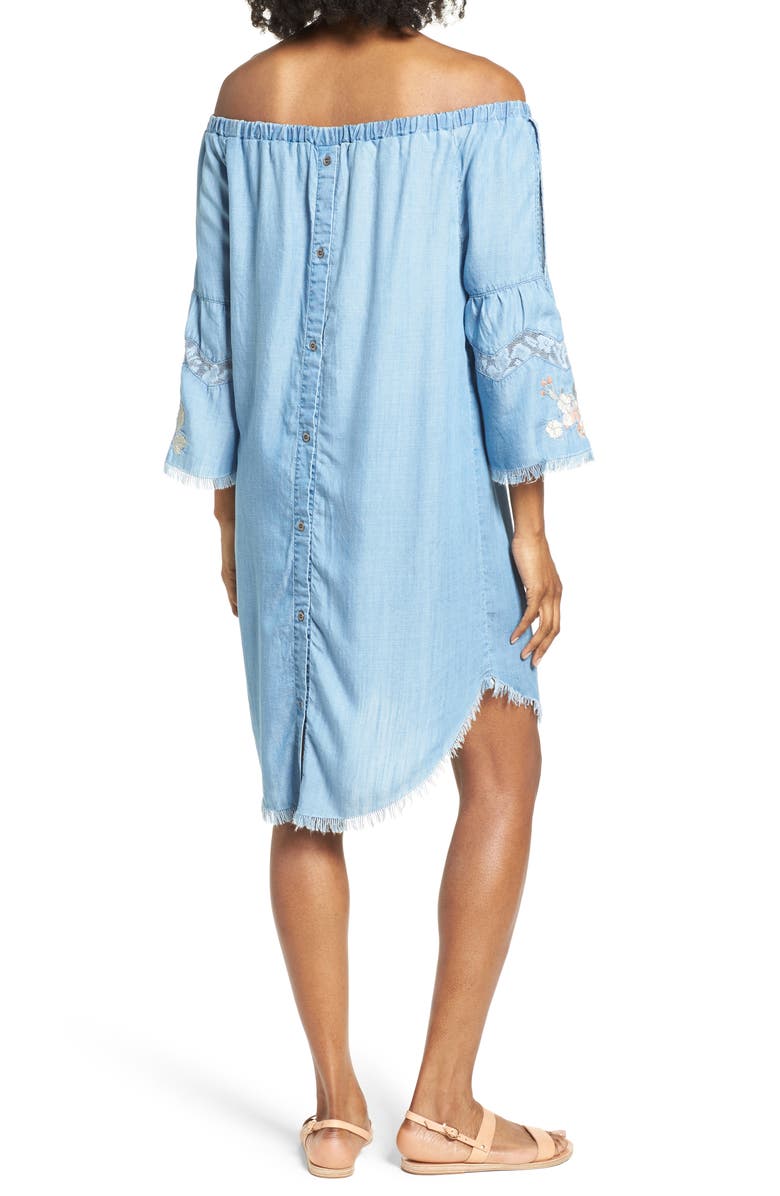 Billy T Off the Shoulder Denim Dress, Alternate, color, 