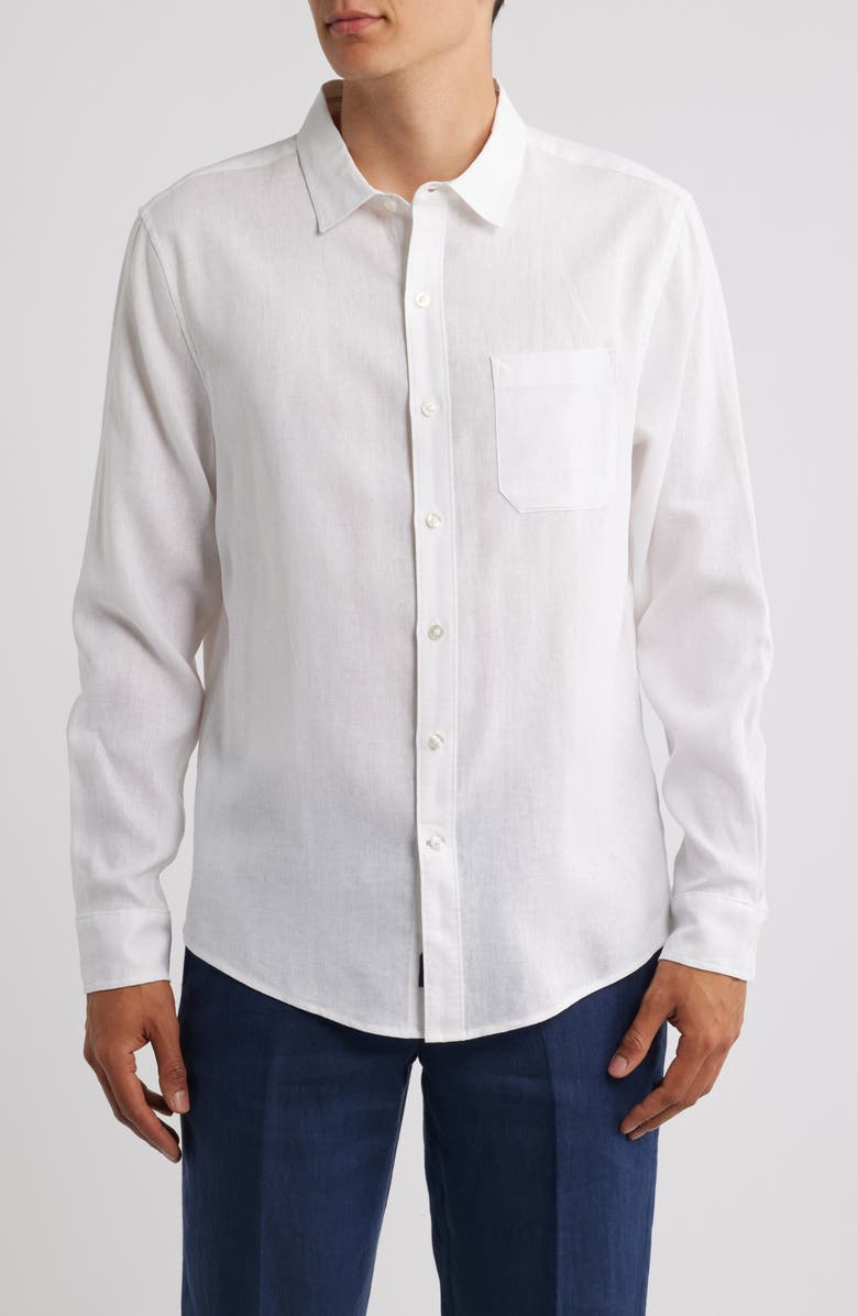 Mack Weldon Linen Button-Up Shirt, Main, color, Bright White