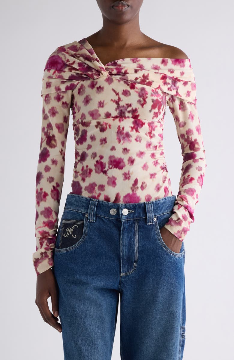 Isabel Marant Danka Long Sleeve Stretch Silk Top, Main, color, Pink