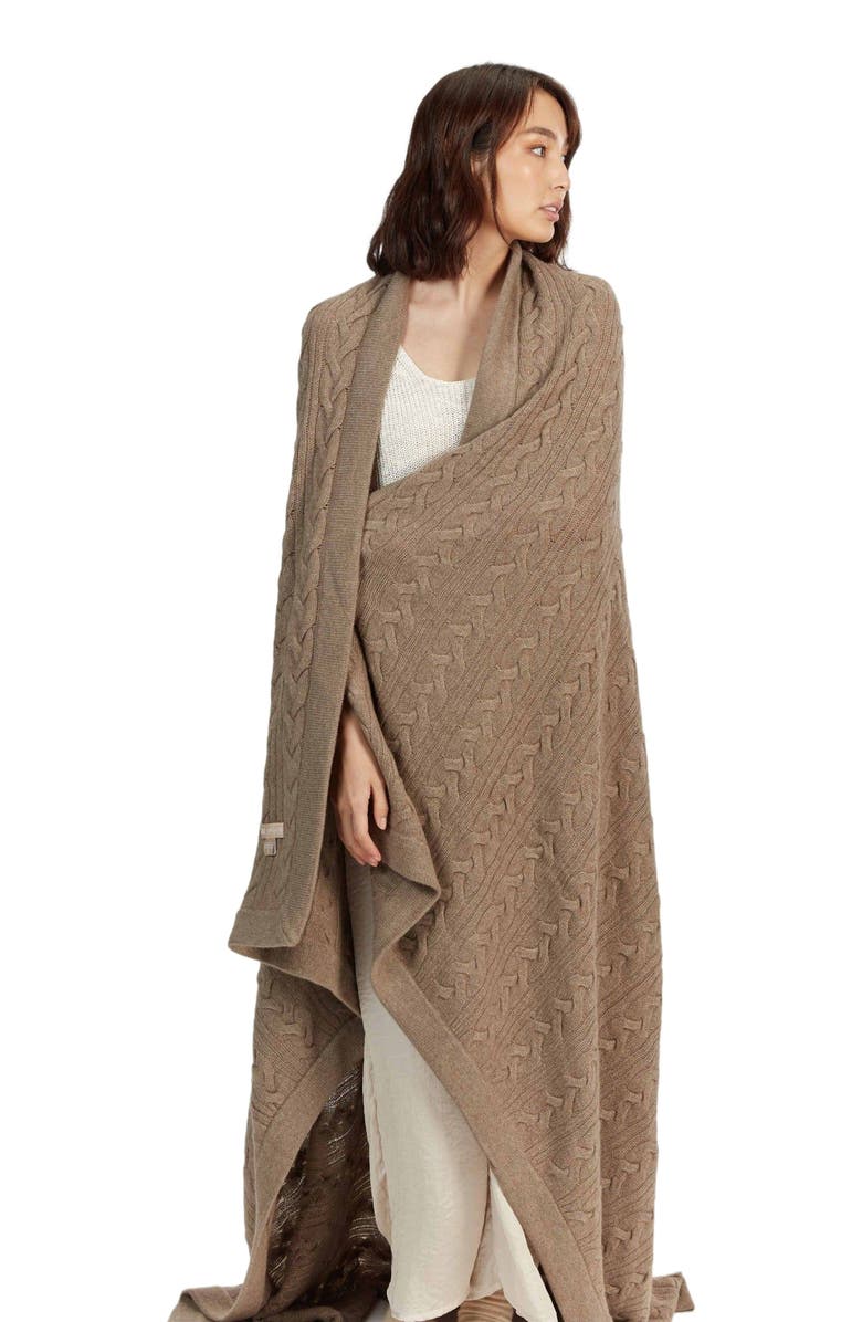 GOBI Mongolian Cashmere Unisex Cashmere Cable Knit Blanket Gray, Alternate, color, Taupe