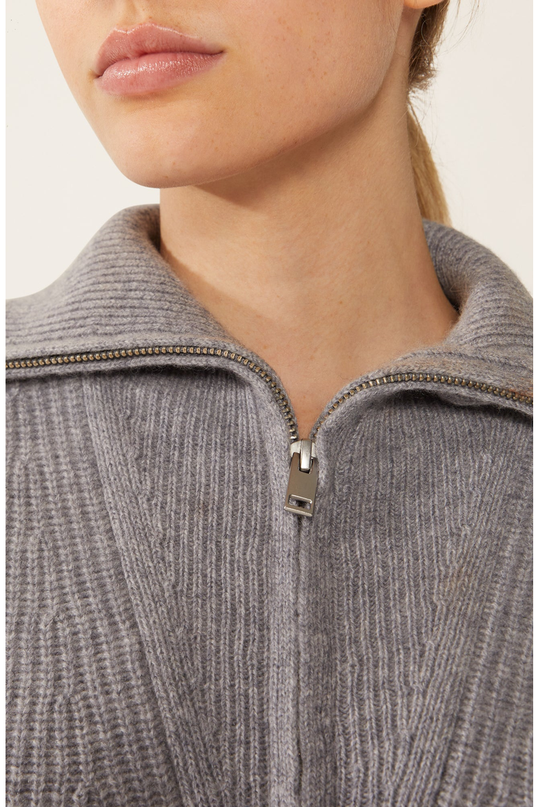 Sophia Chunky Cashmere Quarter Zip Pullover, Alternate, color, Pebble Grey