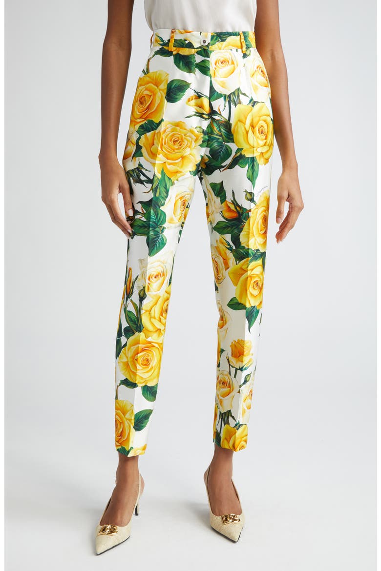 Rose Print Ankle Trousers, Main, color, ROSE GIALLE