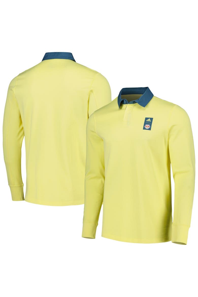 Men's adidas 2023 Player Yellow New York Red Bulls Travel Long Sleeve Polo, Main, color, Yellow