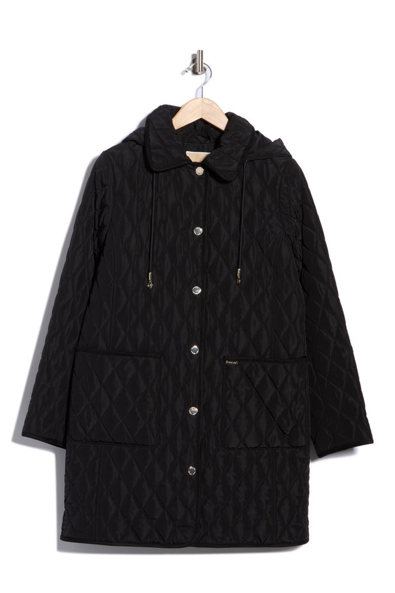 Quilted A-Line Coat, Alternate, color, BLACK