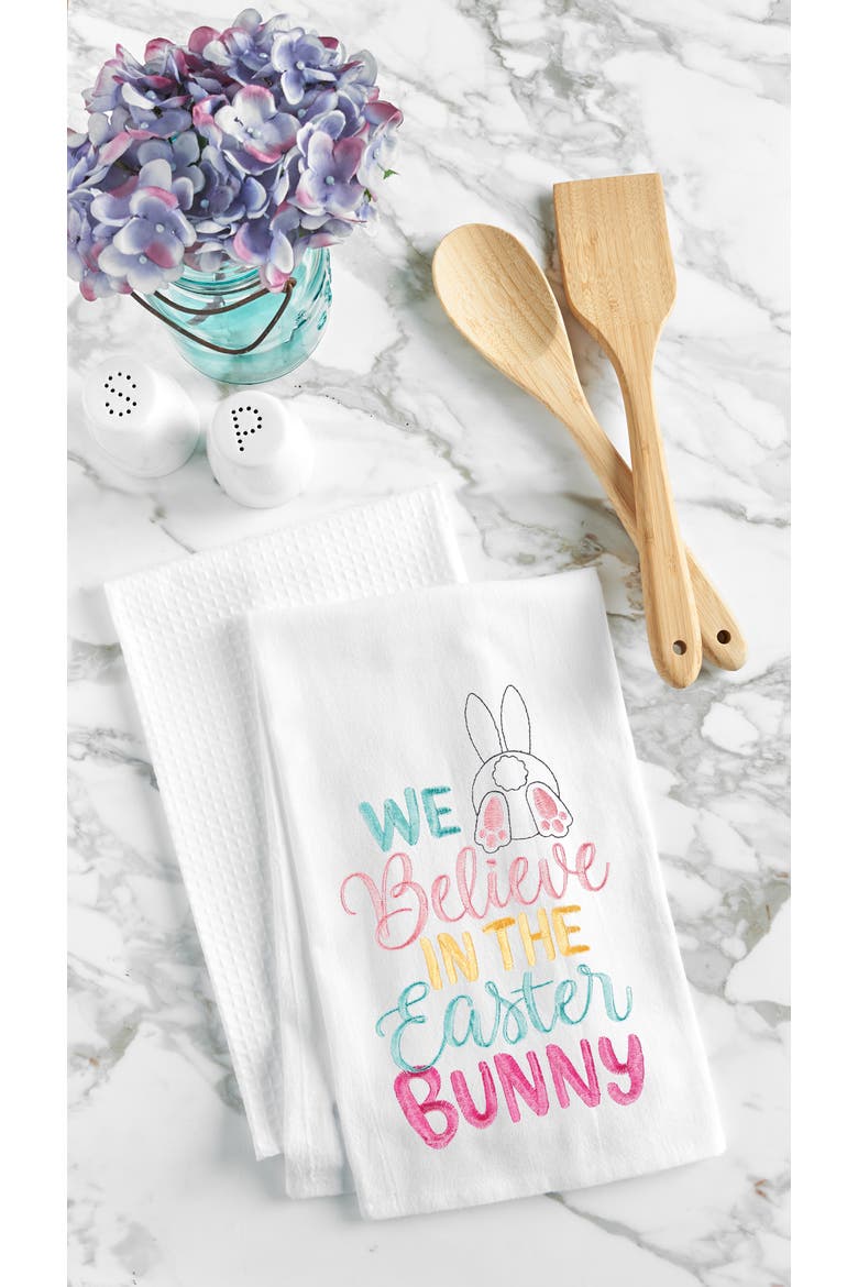 Believe In The Easter Bunny Rabbit Spring Flour Sack Kitchen Dishtowel, Alternate, color, White