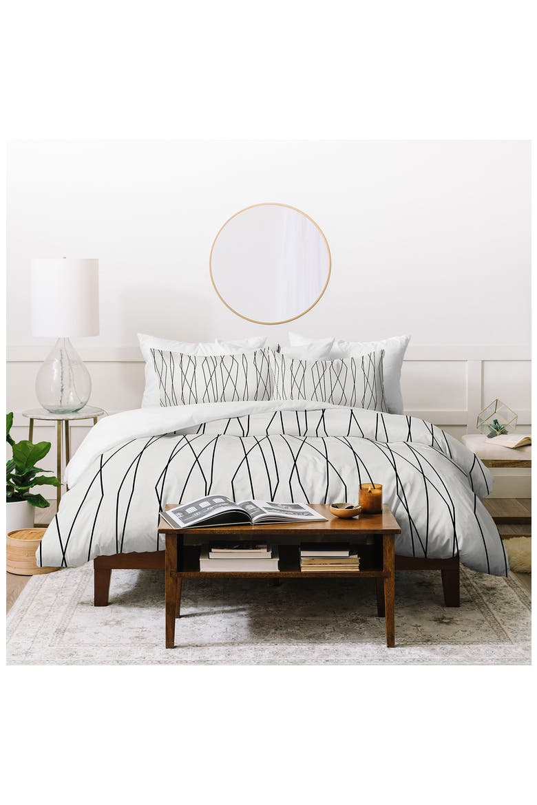 Heather Dutton Linear Cross Duvet Cover & Sham Set, Main, color, BLACK