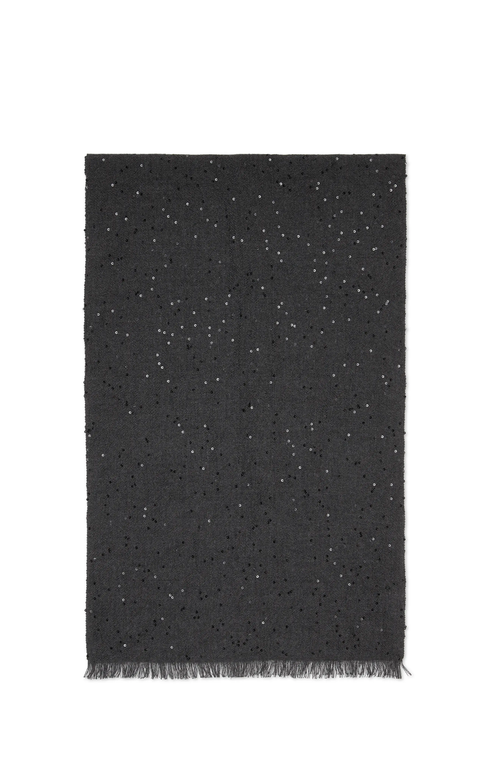 Brunello Cucinelli Cashmere And Silk Diamond Yarn Scarf In Lignite Grey