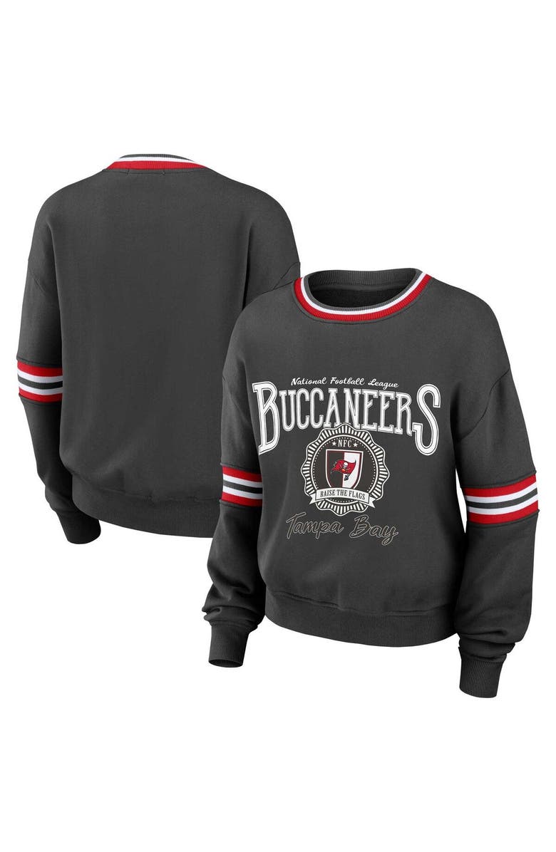 WEAR by Erin Andrews Women's WEAR by Erin Andrews Pewter Tampa Bay Buccaneers Prep Crew Sweatshirt, Main, color, 