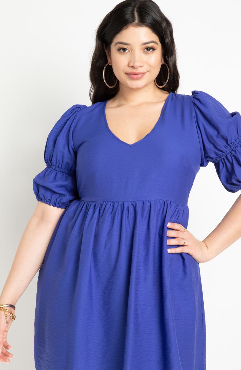 ELOQUII Tie Back Puff Sleeve Dress, Alternate, color, 