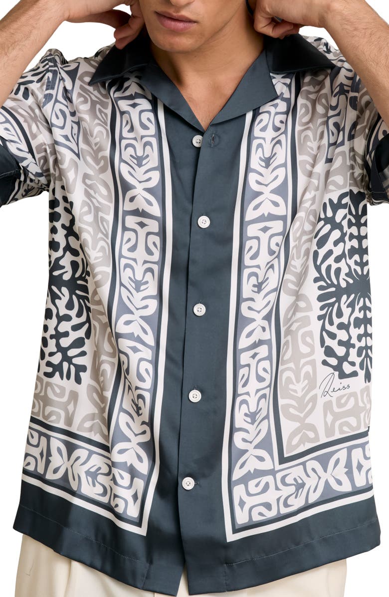 Reiss Momoa Satin Camp Shirt, Alternate, color, Airforce Blue
