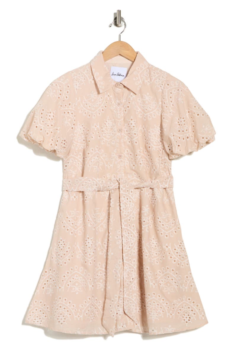 Eyelet Puff Sleeve Shirtdress, Alternate, color, NATURAL