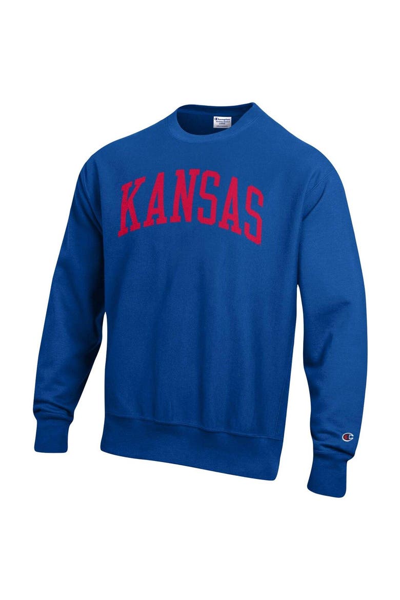 Men's Champion Royal Kansas Jayhawks Arch Reverse Weave Pullover Sweatshirt, Alternate, color, Royal