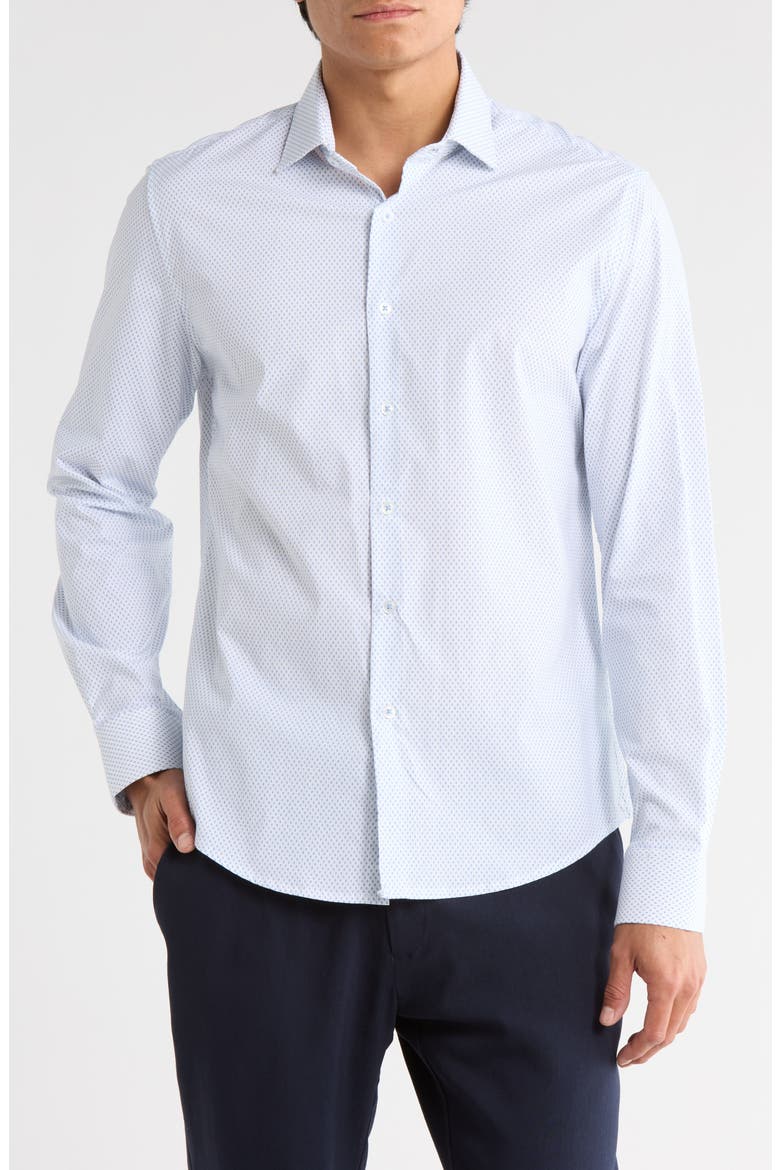 Geometric Print Button-Up Shirt, Main, color, WHITE