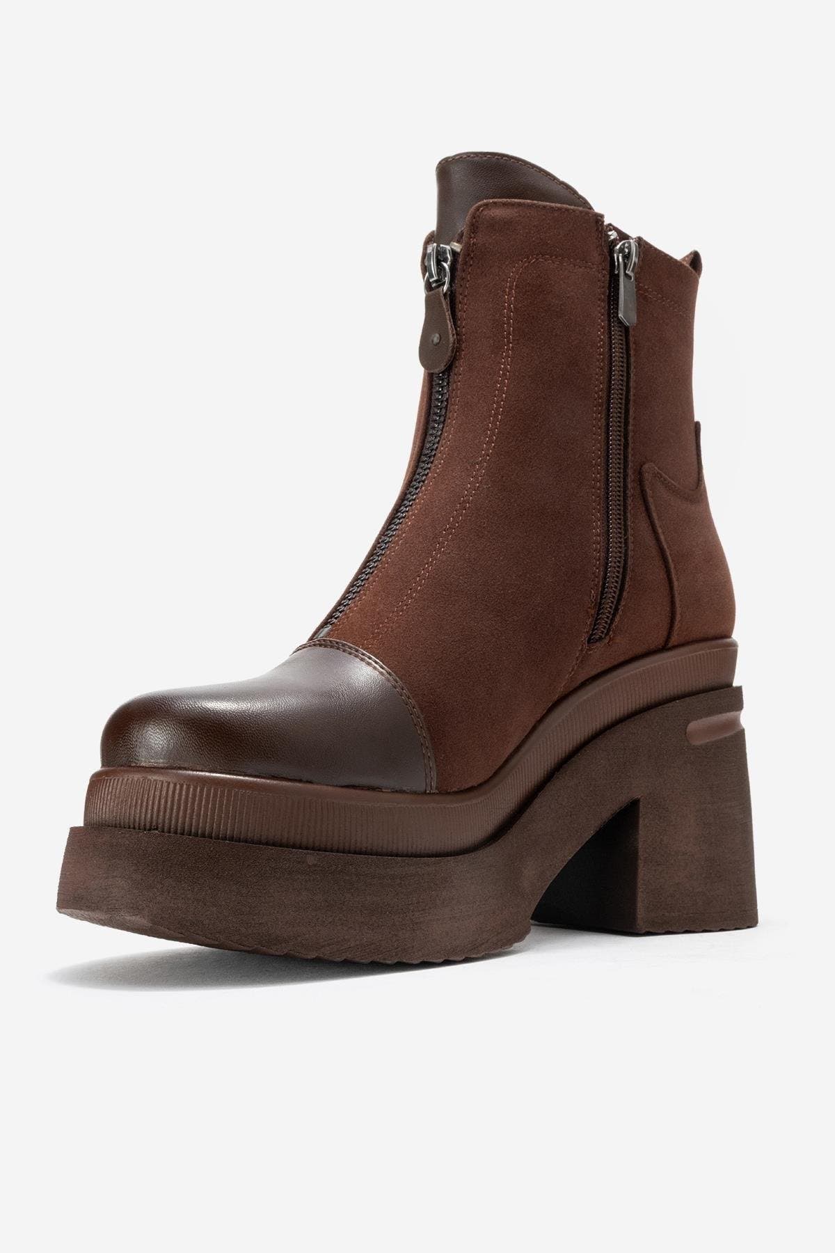 Prologue Shoes Ardenne Platform Zip Boot, Alternate, color, Brown Suede Faux Leather