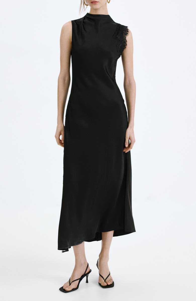 MANGO Lace Sleeveless Satin Maxi Dress, Main, color,