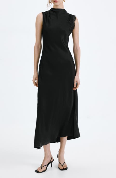 Lace Sleeveless Satin Maxi Dress