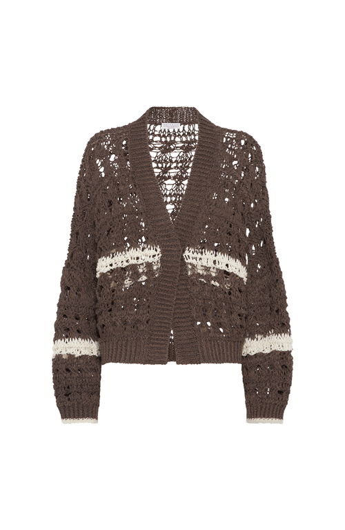 Brunello Cucinelli Stripe Cotton-jute Open Knit V-neck Cardigan