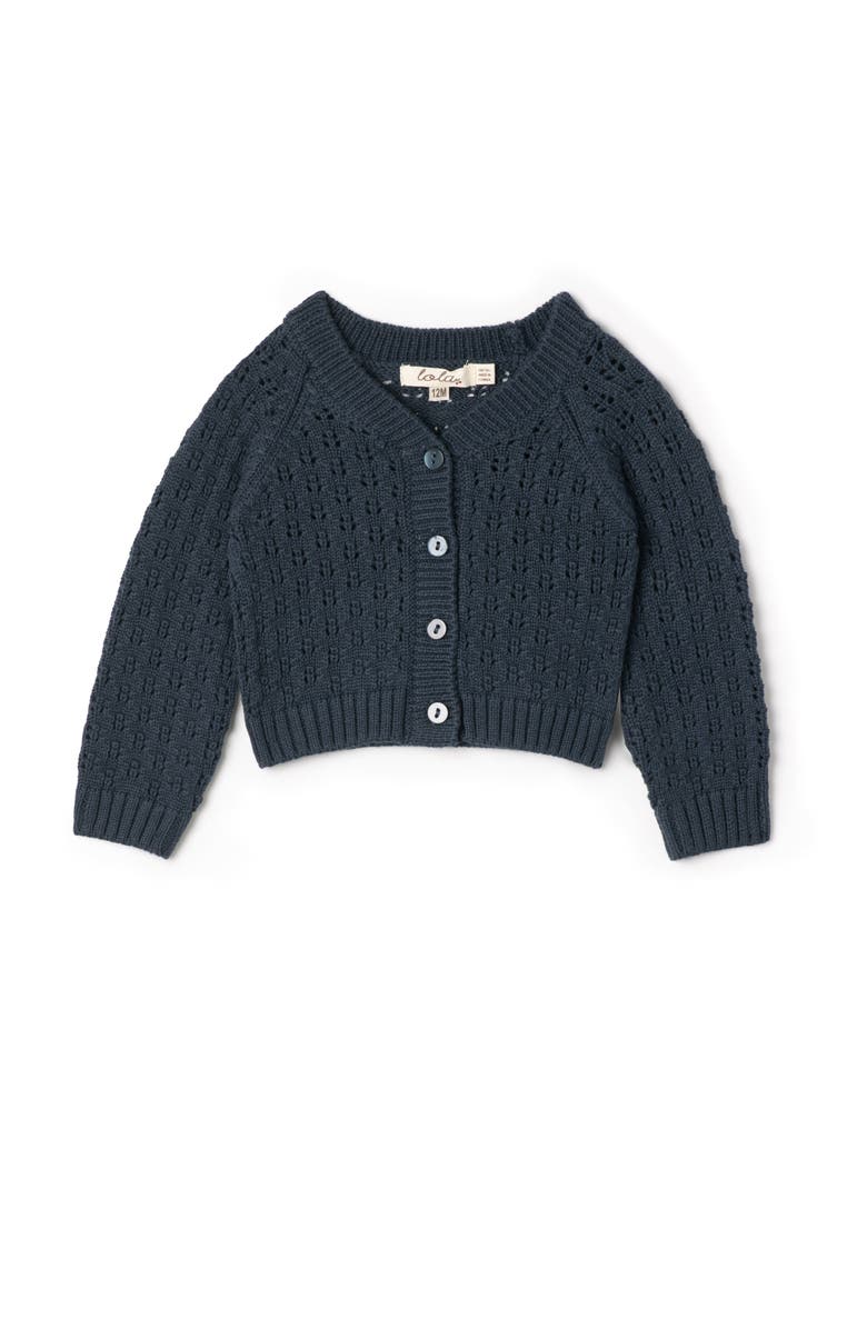 LOLA Pointelle Button-Front Knit Cardigan, Main, color, Ink