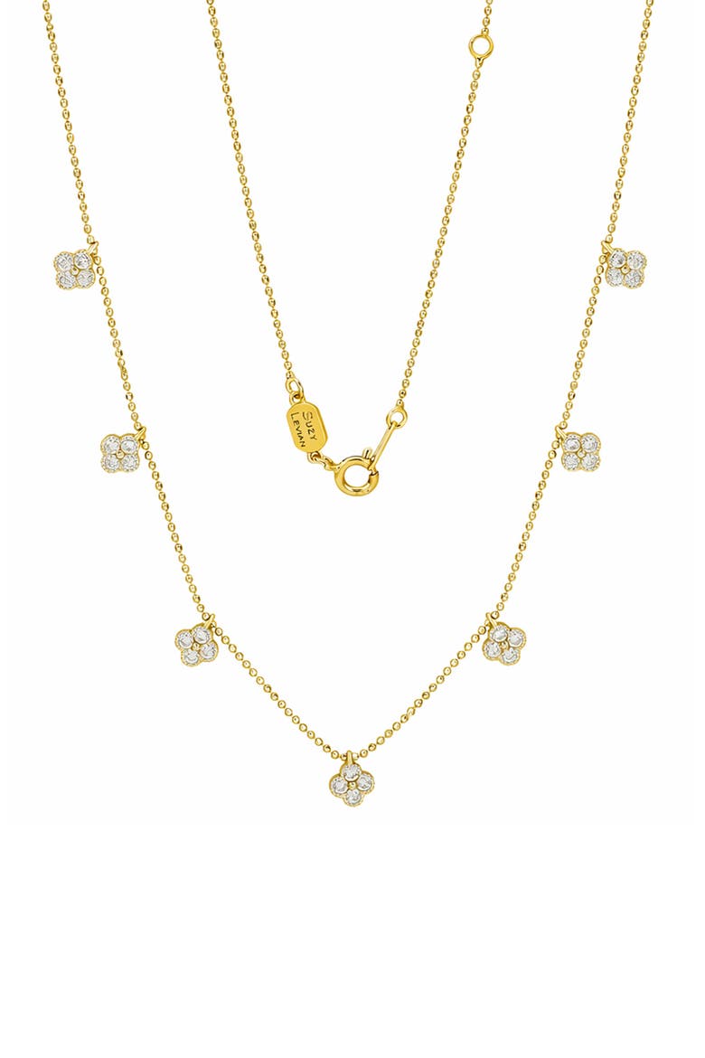 Cubic Zirconia Pavé Clover Station Necklace, Alternate, color, YELLOW