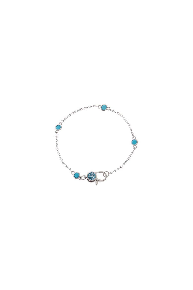 Colored Round Bezel Lobster Clasp Chain Bracelet, Main, color, Turquoise