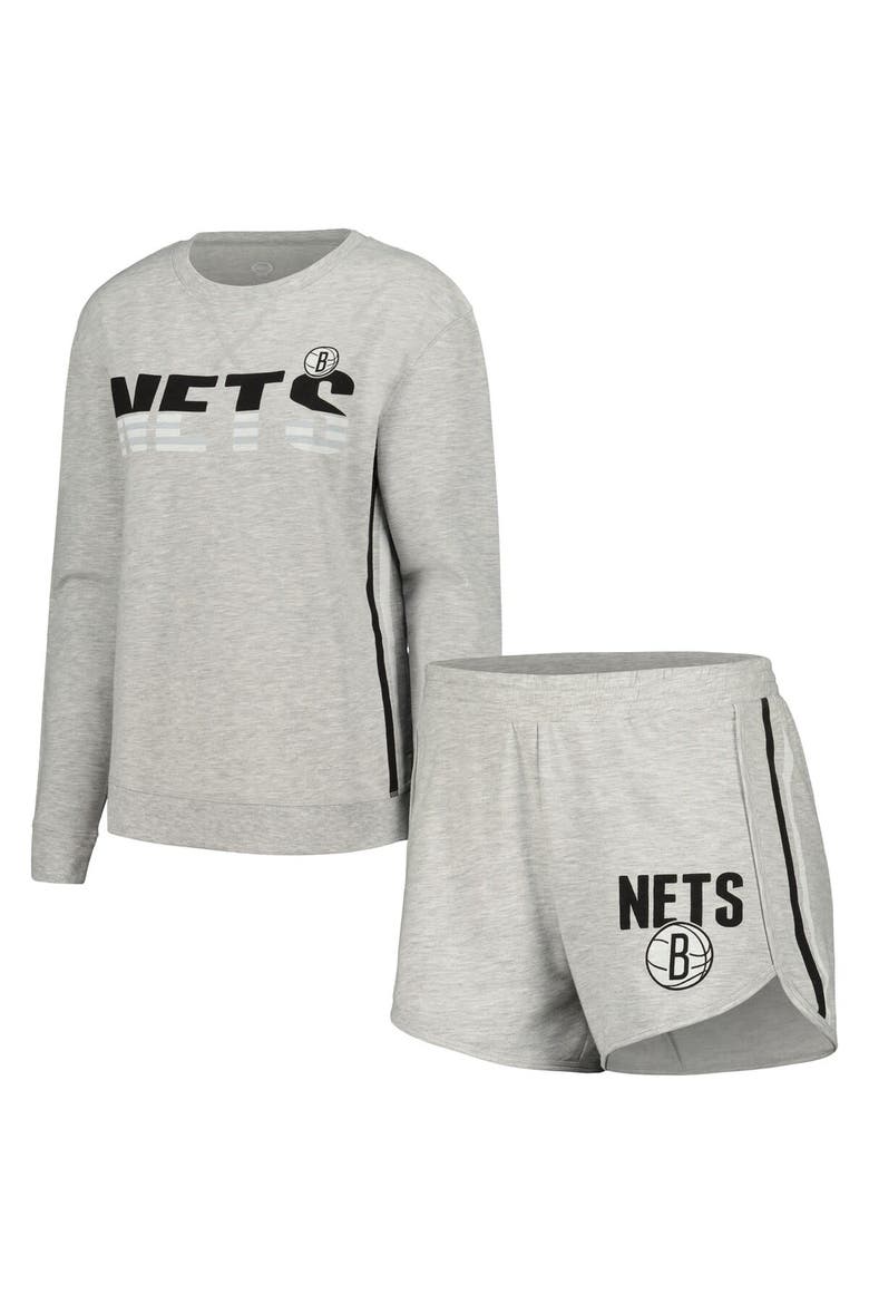 Women's Concepts Sport Gray Brooklyn Nets Cedar Long Sleeve T-Shirt & Shorts Sleep Set, Main, color, Gray