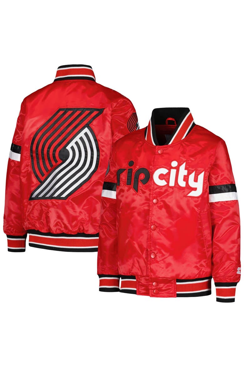 Youth Starter Red Portland Trail Blazers Home Game Varsity Satin Full-Snap Jacket, Main, color, Red