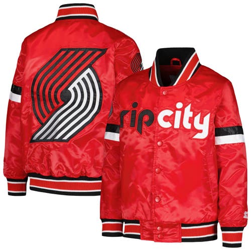 Youth Starter Red Portland Trail Blazers Home Game Varsity Satin Full-Snap Jacket at Nordstrom
