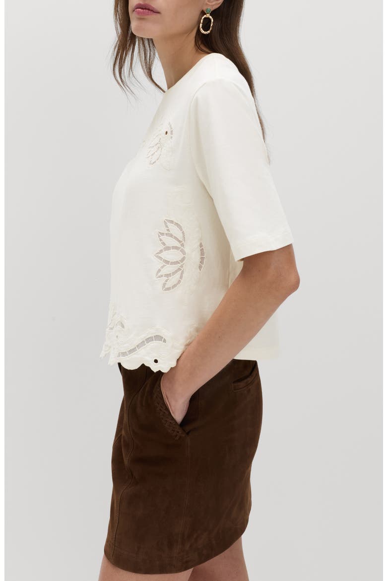 Pretty Cutwork Jersey T-Shirt, Alternate, color, LIGHT CREAM