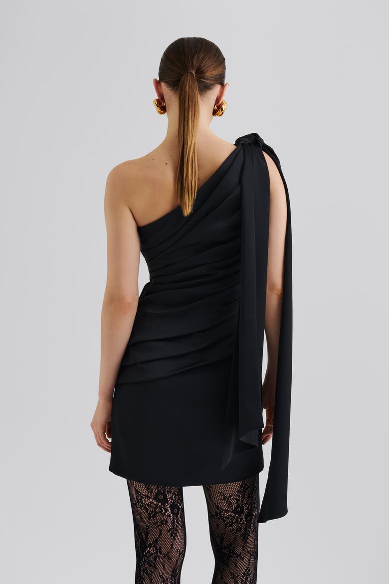 Nelly Draped One Shoulder Mini Dress, Alternate, color, Black