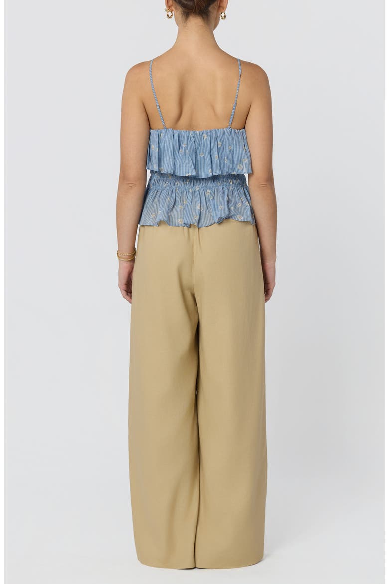 Carmelitha Ditsy Floral Gingham Ruffle Trim Peplum Top, Alternate, color, NAVY FLORAL GINGHAM