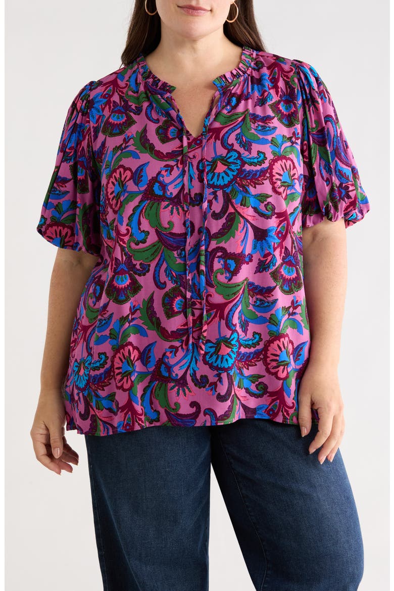 Valier Floral Print Puff Sleeve Top, Main, color, MAUVE-MULTI