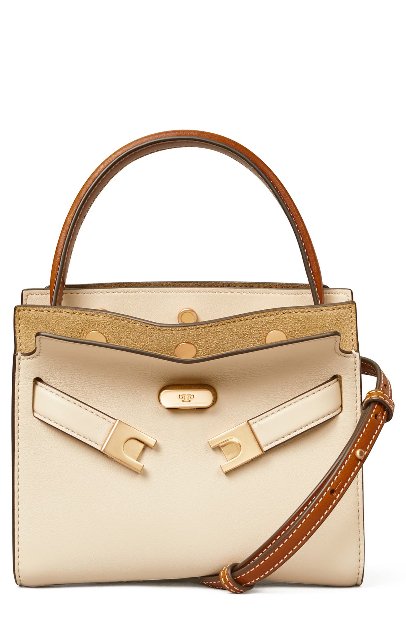 Tory Burch Lee Radziwill Petite Leather Double Bag, Main, color, New Cream
