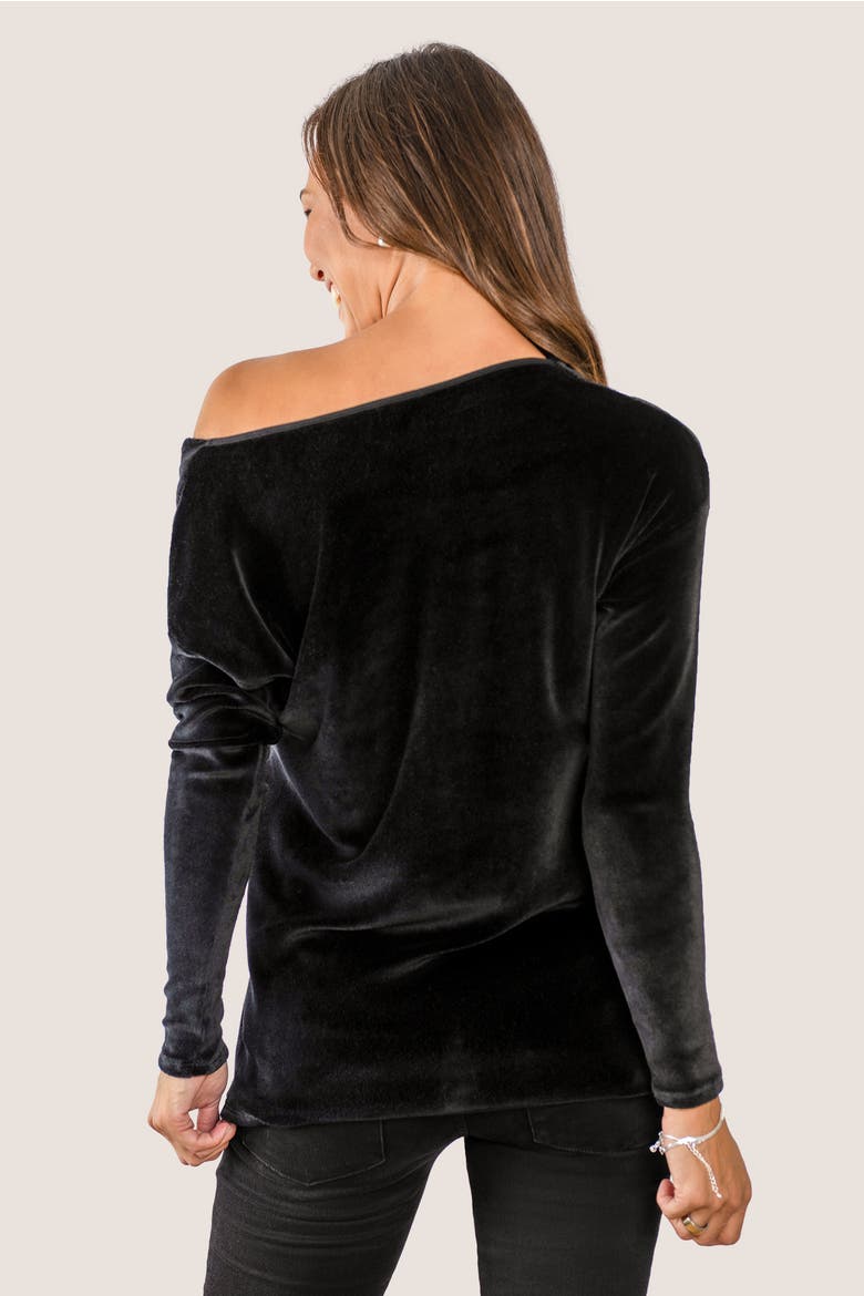 Sweater Weather Built-In Shelf Off-The-Shoulder Velour Long Sleeve Top, Alternate, color, Black