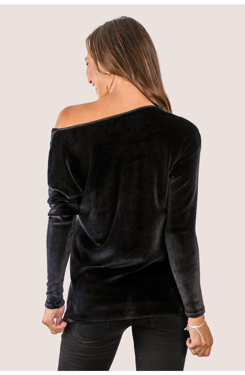 JJwinks Sweater Weather Built-In Shelf Off-The-Shoulder Velour Long Sleeve Top, Alternate, color, Black