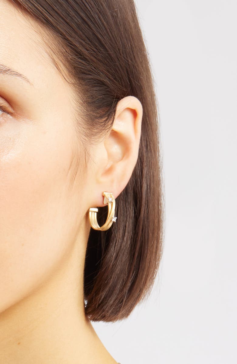 Marco Bicego Goa Coil & Diamond Triple Hoop Earrings, Alternate, color, Yellow/ White Gold