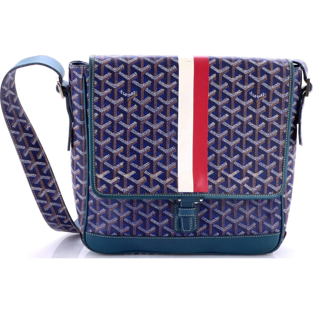 Pre-owned Goyard Goyard Grand Bleu Messenger Bag Printed Coated Canvas Mm In Blue