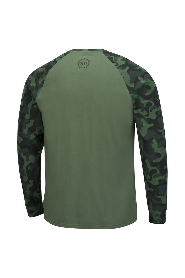 Men's Colosseum Olive/Camo Iowa Hawkeyes OHT Military Appreciation Slim-Fit Raglan Long Sleeve T-Shirt, Alternate, color, Olive