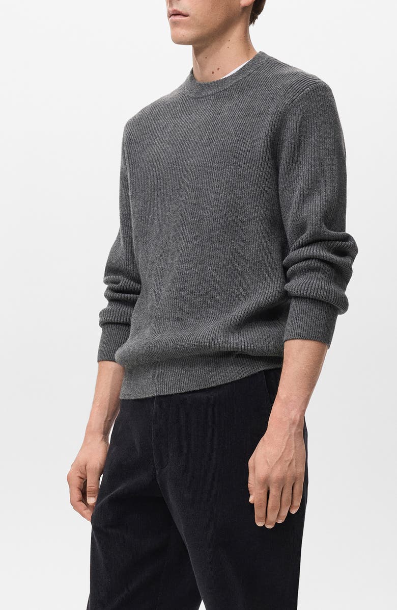 MANGO Rib Crewneck Sweater, Alternate, color, Dark Heather Grey