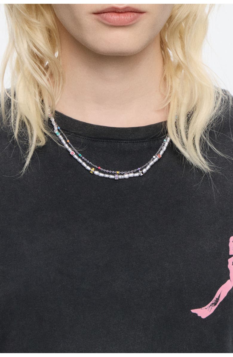 Bimba y Lola Dice Logo Double-Layer Necklace, Alternate, color, Silver