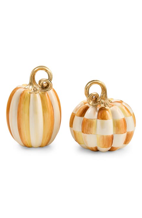 Amber Check & Stripe Set of 2 Petite Pumpkins