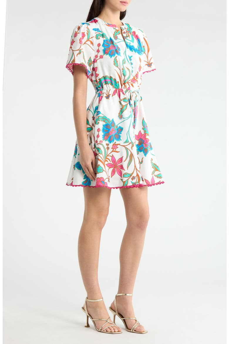 Izzie Floral Bouse Shift Minidress, Alternate, color, WHITE-FUCHSIA