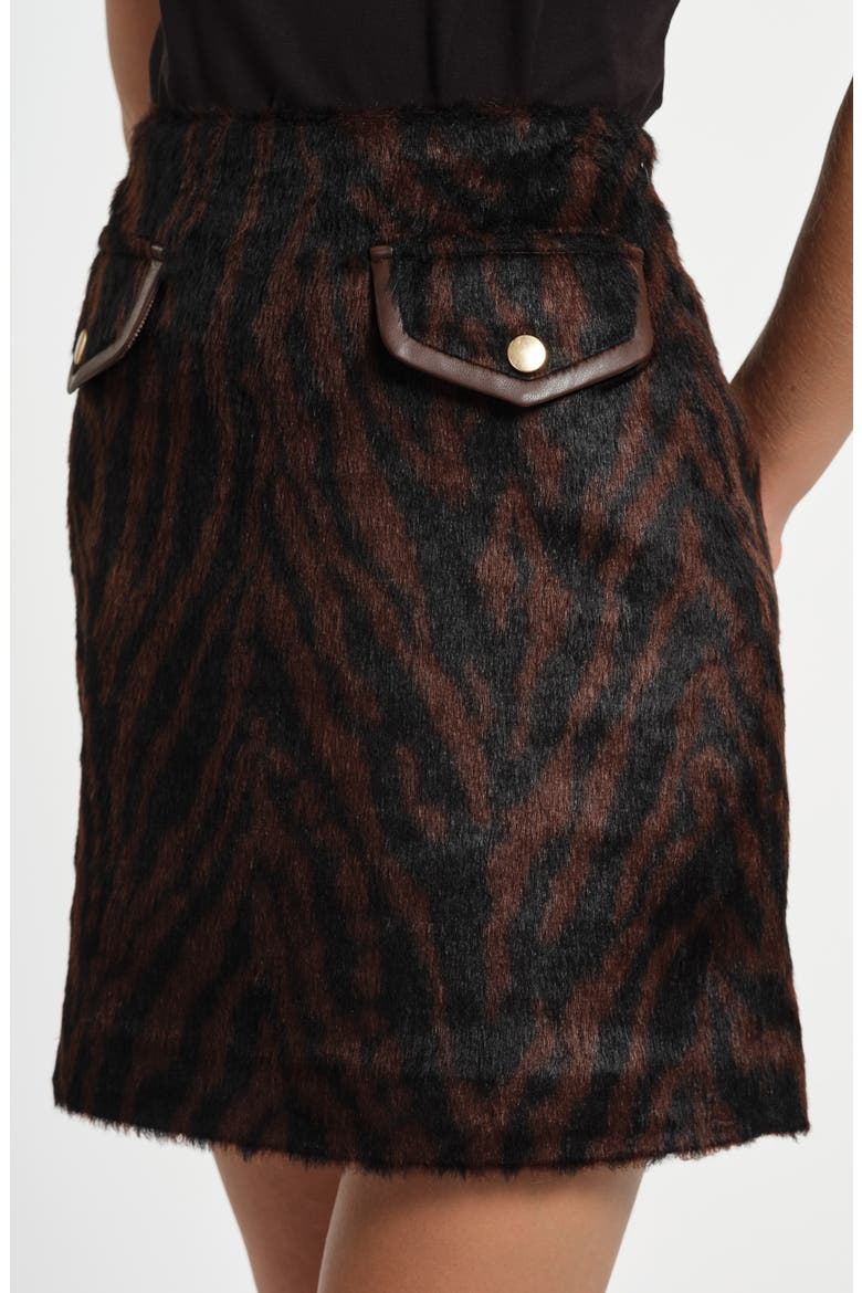 Faux Fur Miniskirt, Alternate, color, BROWN ZEBRA
