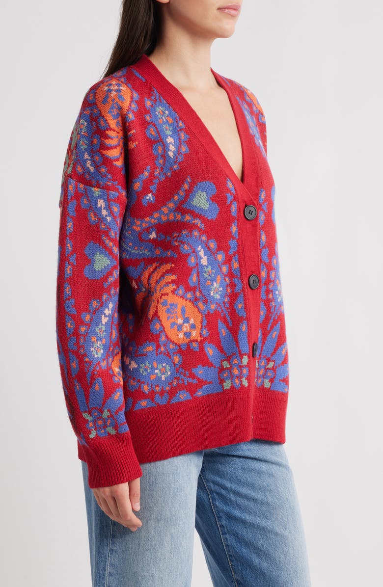FARM Rio Luang Paisley Cardigan, Alternate, color, Red