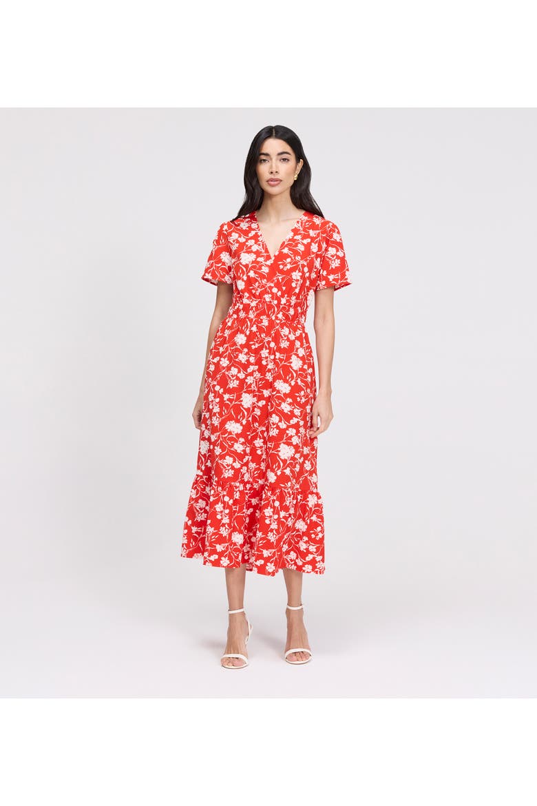Deena Wrap Midi Dress, Main, color, Red Floral